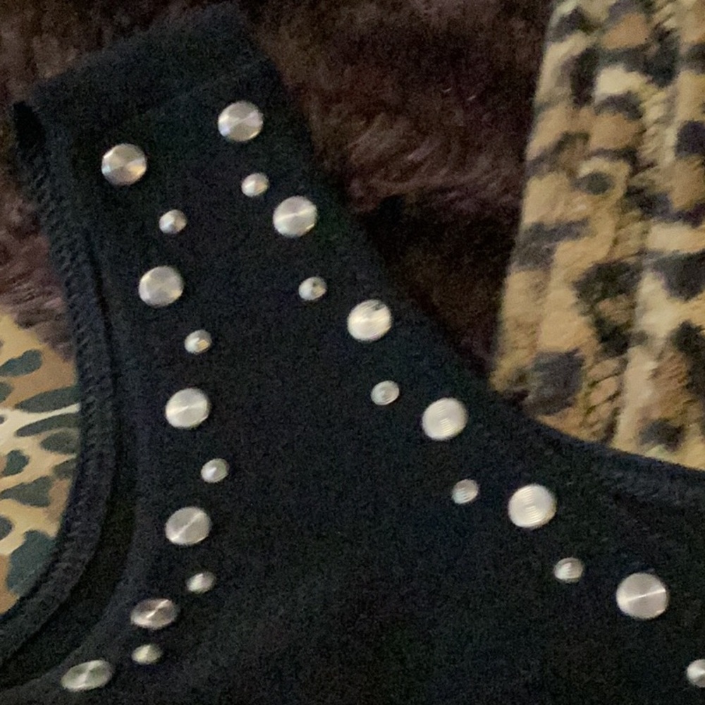 Andrea Isabella Black Vintage Dress w/ Leather & Silver Studs - Picture 9 of 11